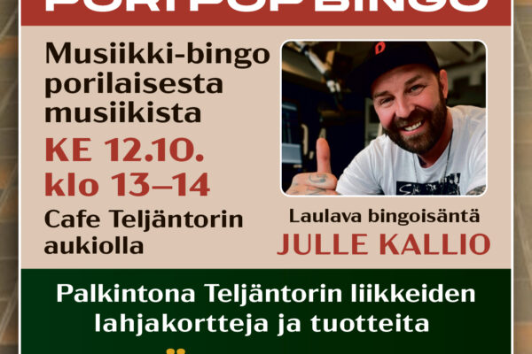 Teljäntorin Musiikki-bingo tapahtuma Porissa Teljäntorilla